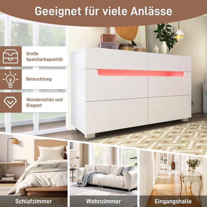 Sideboard mit 6 Schubladen und LED Beleuchtung - YB - AB20022930W - 14 - Yorbay.de