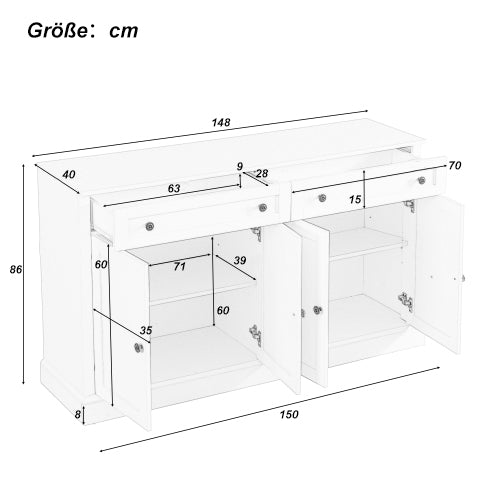 Sideboard mit 4 Türen und 2 Schubladen, 150 x 40 x 86 cm - YB - DE000003AAK - 3 - Yorbay.de