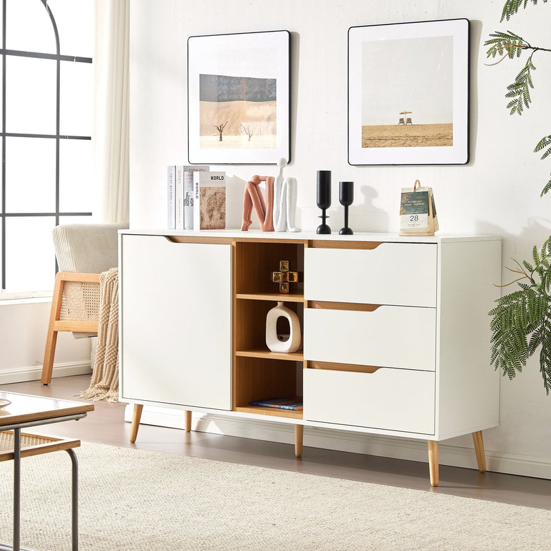 Sideboard mit Einlegeböden, 3 Schubladen und offenem Stauraum, 140 x 40 x 80,5 cm - YB - N635P21856466X - 2 - Yorbay.de