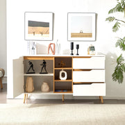 Sideboard mit Einlegeböden, 3 Schubladen und offenem Stauraum, 140 x 40 x 80,5 cm - YB - N635P21856466X - 4 - Yorbay.de