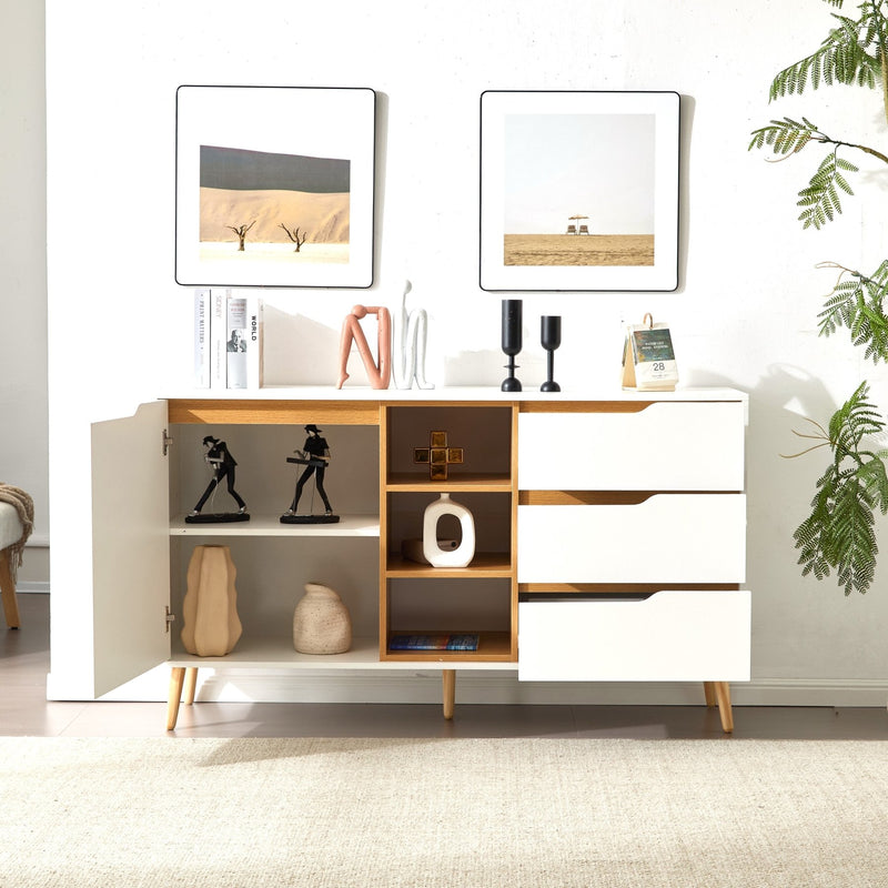 Sideboard mit Einlegeböden, 3 Schubladen und offenem Stauraum, 140 x 40 x 80,5 cm - YB - N635P21856466X - 4 - Yorbay.de