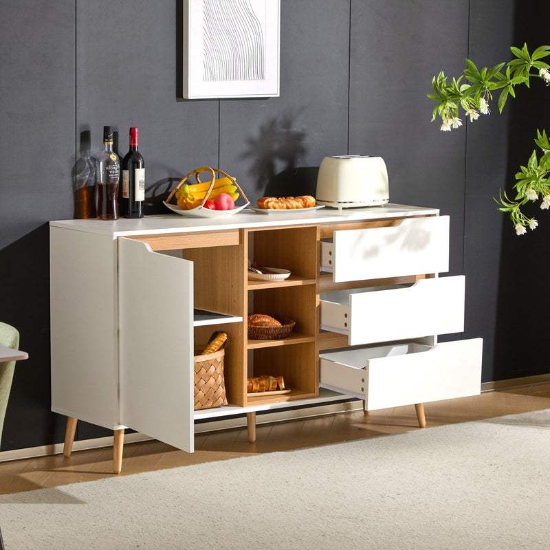 Sideboard mit Einlegeböden, 3 Schubladen und offenem Stauraum, 140 x 40 x 80,5 cm - YB - N635P21856466X - 5 - Yorbay.de