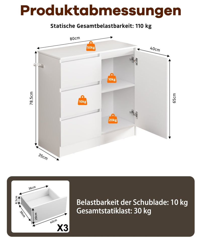 Yorbay Sideboard mit 3 Schubladen und Tür, 80,5 x 35 x 79 cm - YW011-D079 - 3 - Yorbay.de