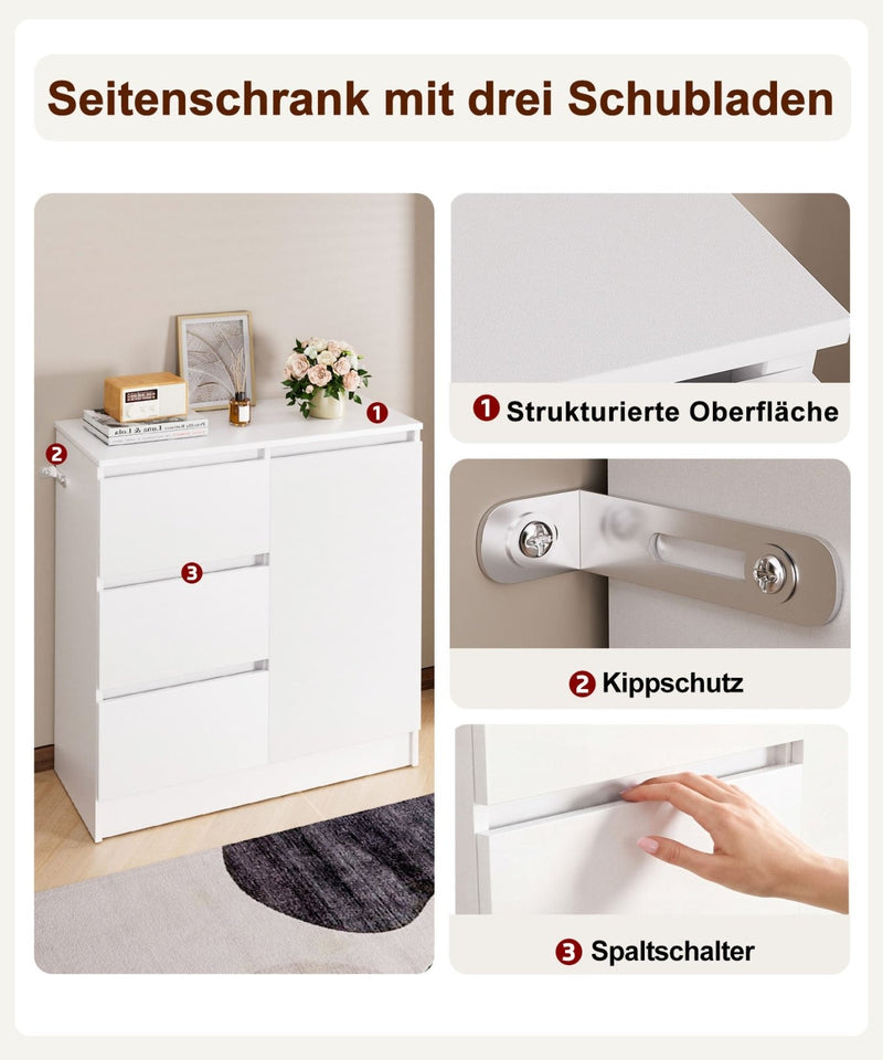 Yorbay Sideboard mit 3 Schubladen und Tür, 80,5 x 35 x 79 cm - YW011-D079 - 6 - Yorbay.de