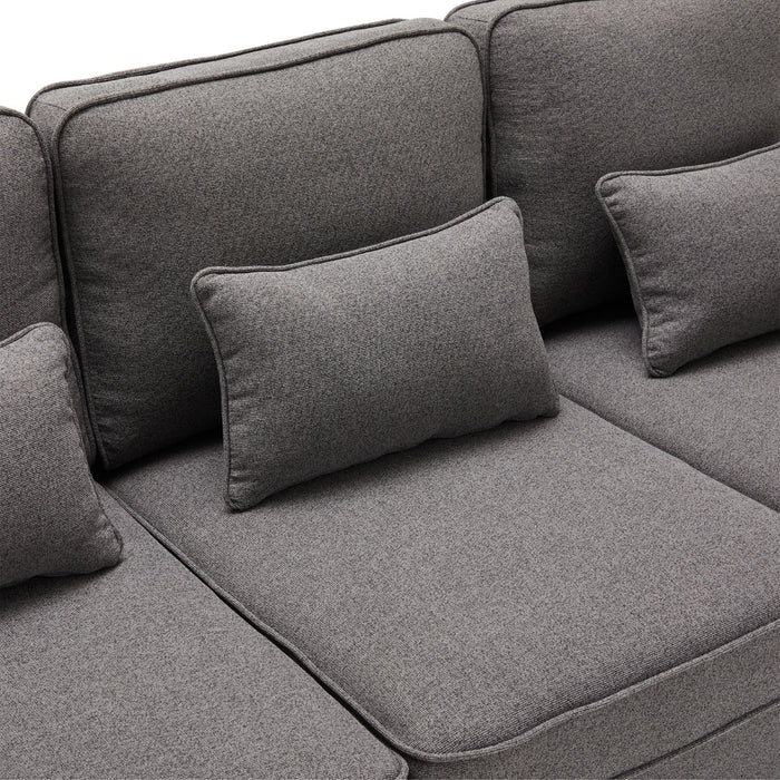 4-Sitzer-Sofa aus Leinenstoff mit Armlehnentaschen und 4 Kissen