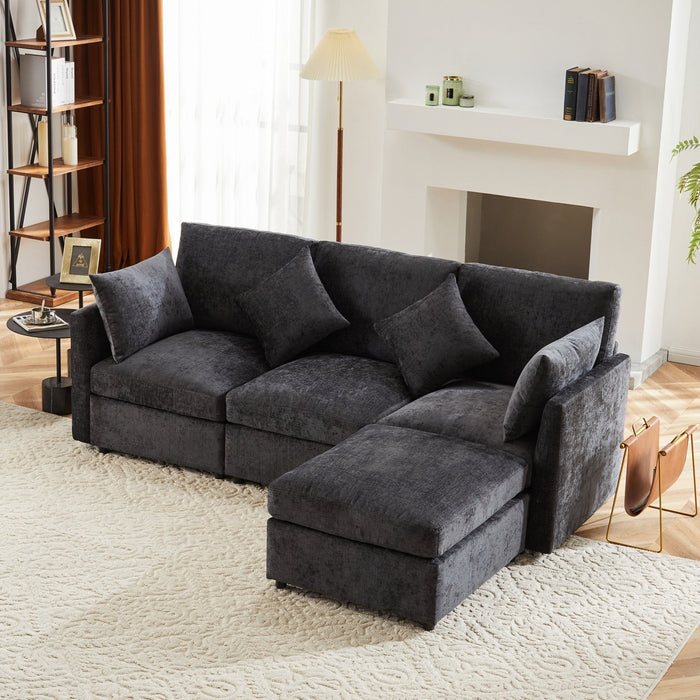 Chenille - Stoffsofa mit Fußhocker und Kissen - YB - N653P37858687G - 15 - Yorbay.de