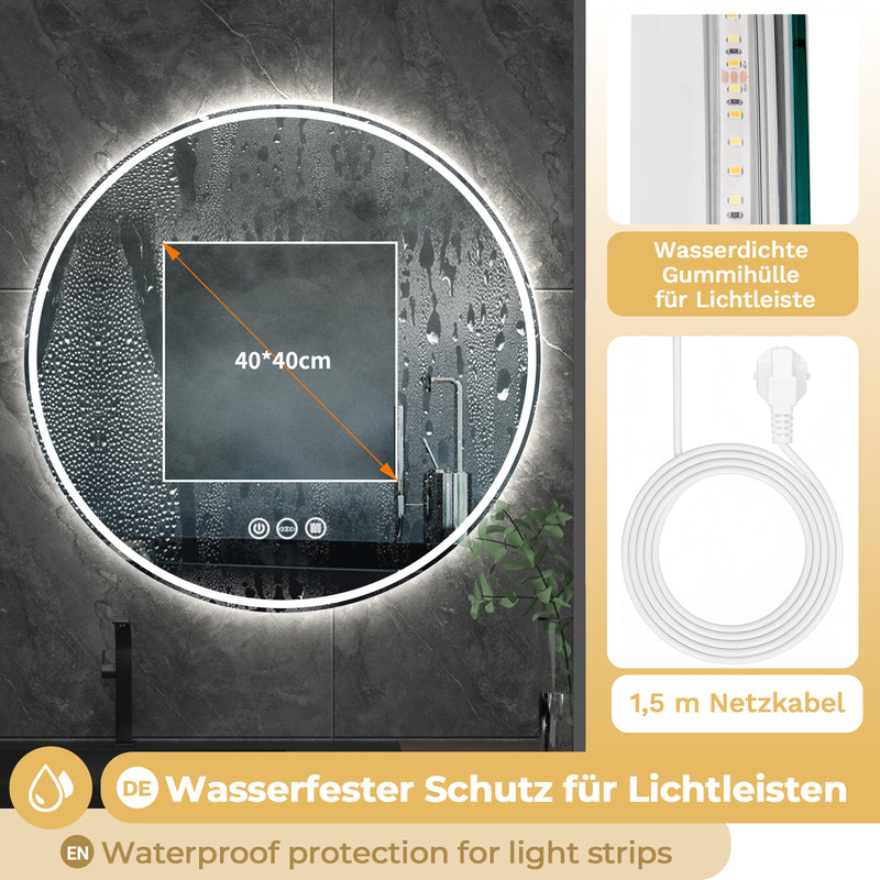 Yorbay Runder Badespiegel mit Beleuchtung, 60 cm / 80 cm - YB064 - W022 - 6 - Yorbay.de