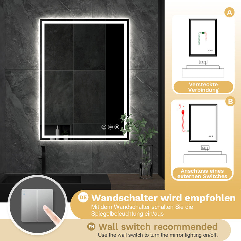 Yorbay Rechteckig Badspiegel mit Beleuchtung, 50x70 cm / 60x80 cm - YB065 - W024 - 11 - Yorbay.de