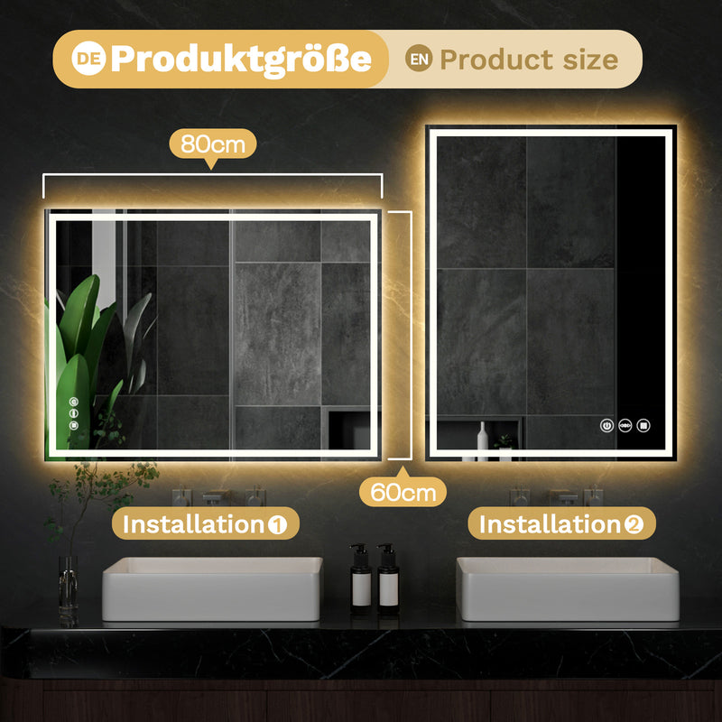 Yorbay Rechteckig Badspiegel mit Beleuchtung, 50x70 cm / 60x80 cm - YB065 - W024 - 4 - Yorbay.de