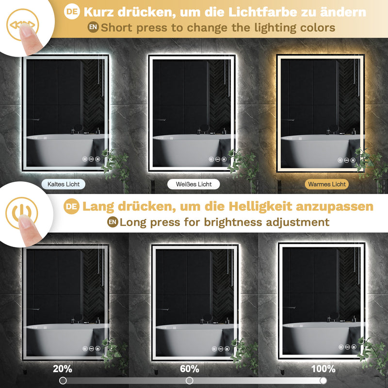 Yorbay Rechteckig Badspiegel mit Beleuchtung, 50x70 cm / 60x80 cm - YB065 - W024 - 5 - Yorbay.de