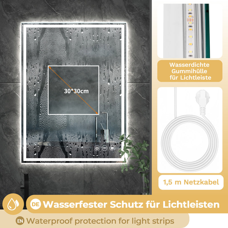 Yorbay Rechteckig Badspiegel mit Beleuchtung, 50x70 cm / 60x80 cm - YB065 - W024 - 6 - Yorbay.de