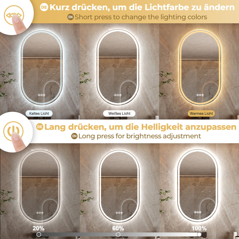 Yorbay Oval Badspiegel mit Beleuchtung, 80x50 cm - YB066 - W026 - 4 - Yorbay.de