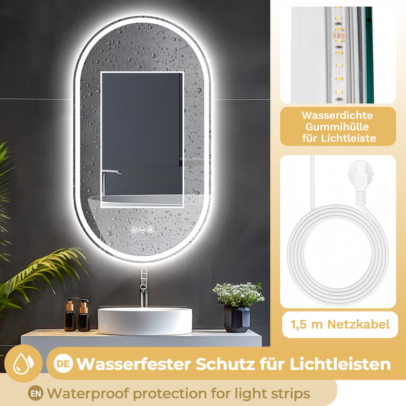 Yorbay Oval Badspiegel mit Beleuchtung, 80x50 cm - YB066 - W026 - 5 - Yorbay.de