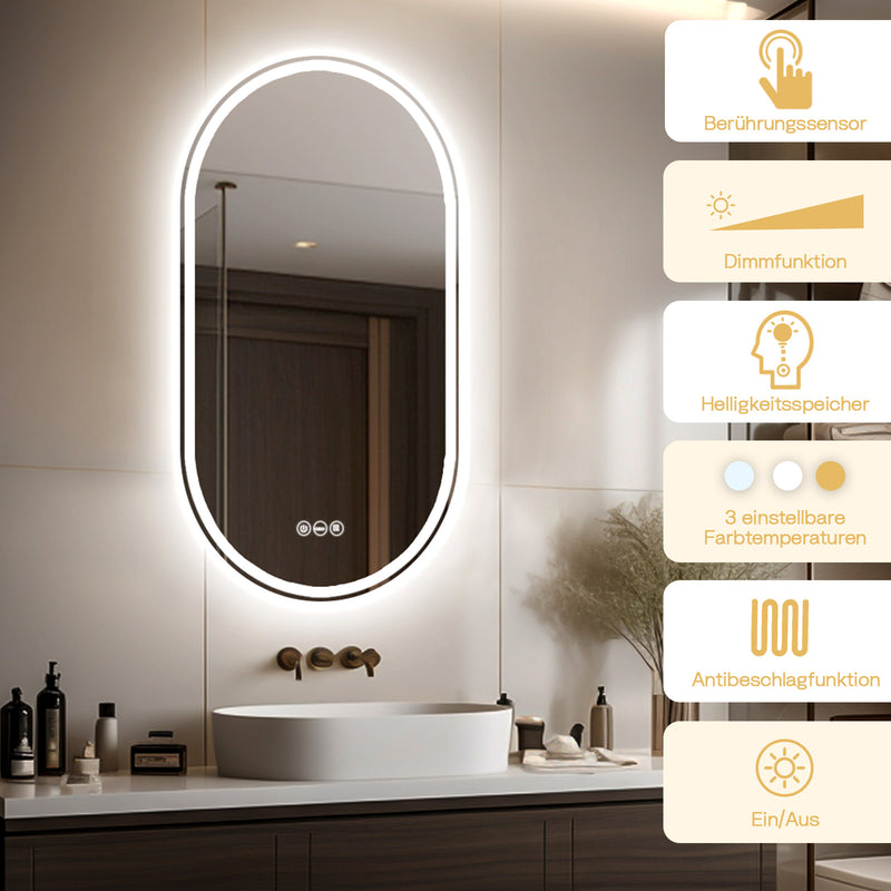 Yorbay Oval Badspiegel mit Beleuchtung, 80x50 cm - YB066 - W026 - 7 - Yorbay.de