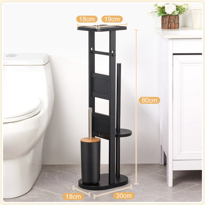 Yorbay Bamboo Standing Toilet Set with Toilet Paper Holder and Toilet Brush Holder