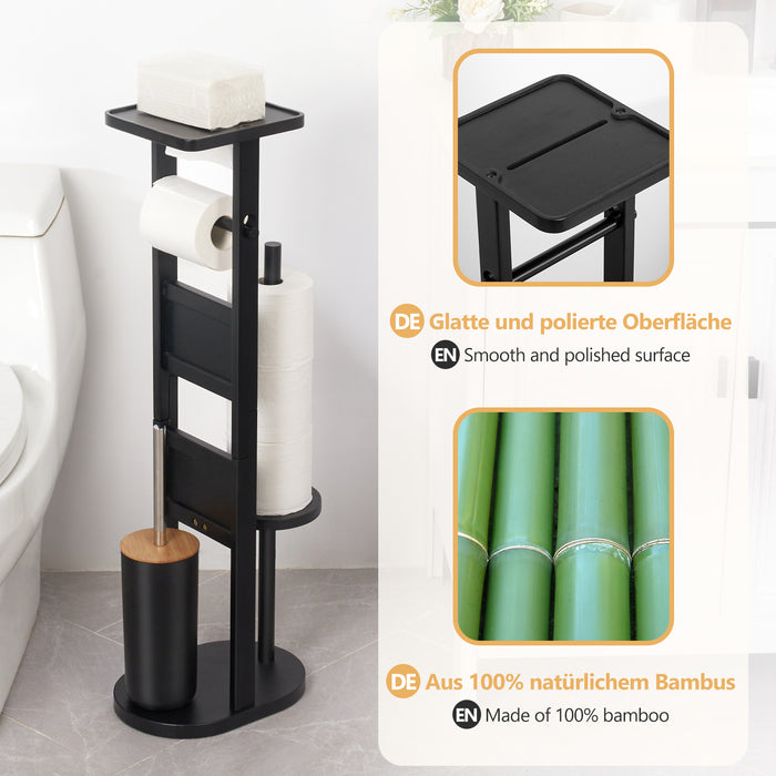 Yorbay Bamboo Standing Toilet Set with Toilet Paper Holder and Toilet Brush Holder