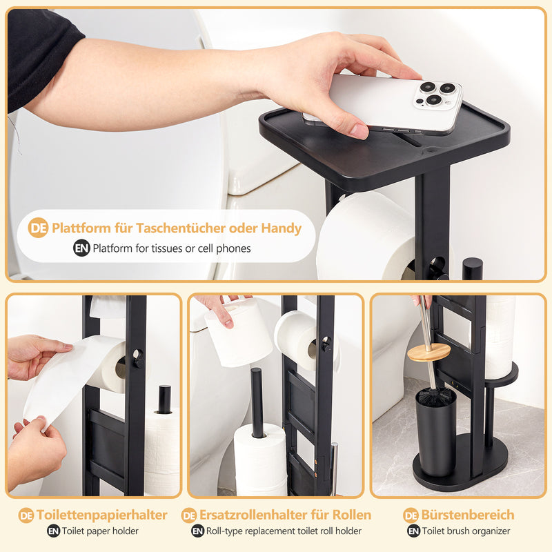 Yorbay Stand WC-Garnitur aus Bambus in schwarz 05