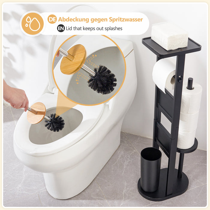 Yorbay Bamboo Standing Toilet Set with Toilet Paper Holder and Toilet Brush Holder