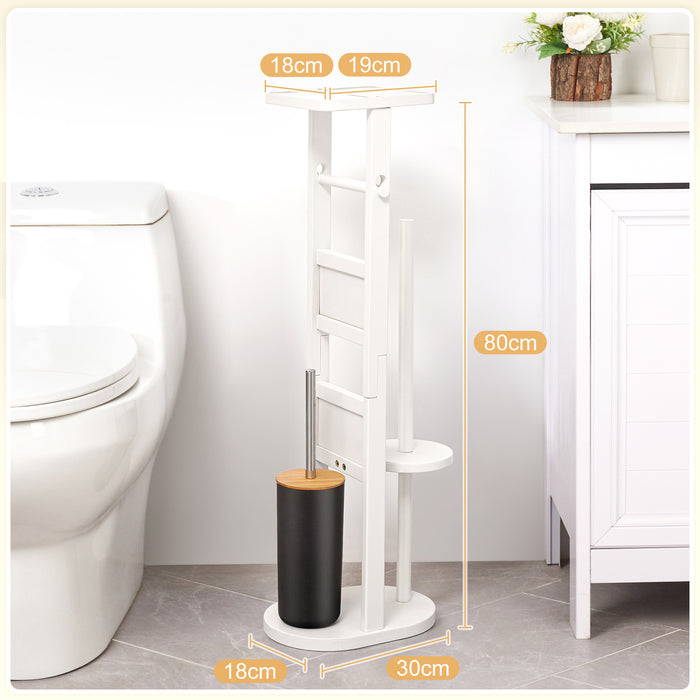 Yorbay Bamboo Standing Toilet Set with Toilet Paper Holder and Toilet Brush Holder