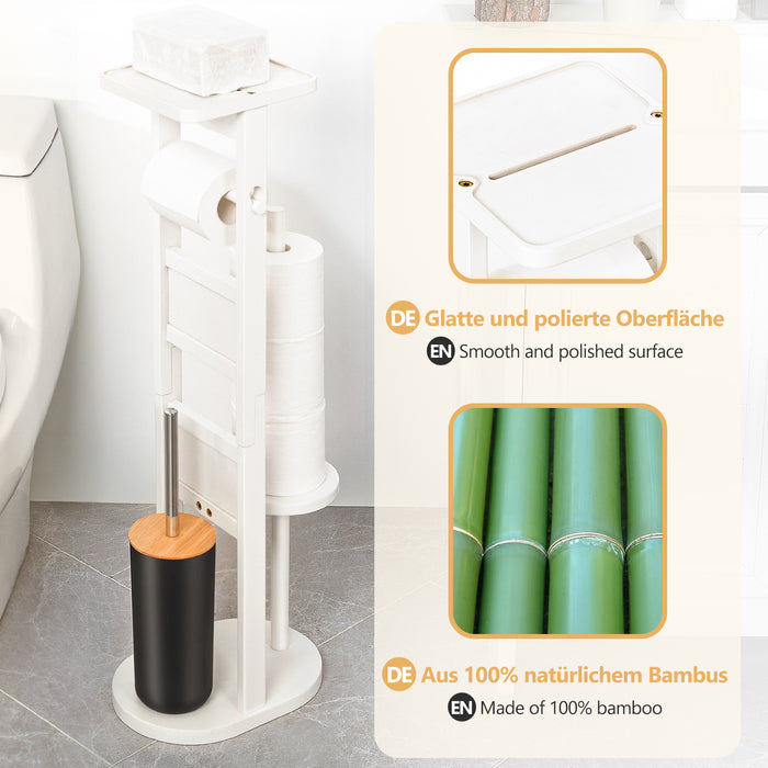 Yorbay Bamboo Standing Toilet Set with Toilet Paper Holder and Toilet Brush Holder