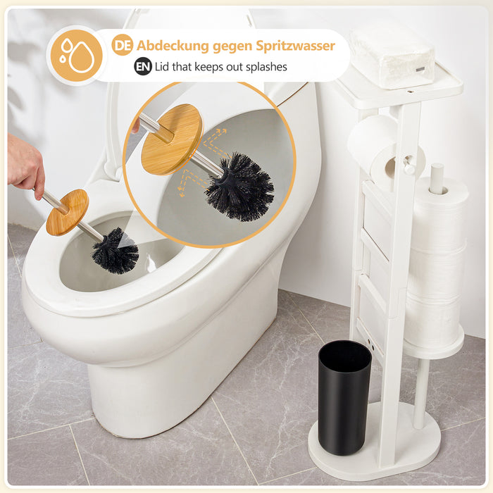 Yorbay Bamboo Standing Toilet Set with Toilet Paper Holder and Toilet Brush Holder