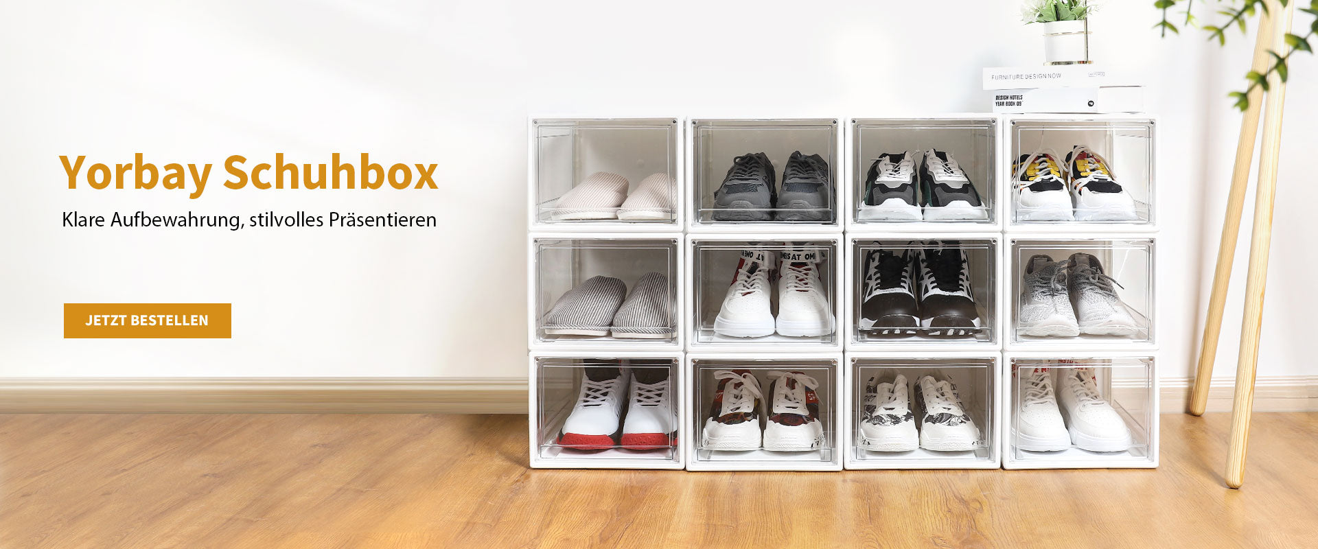 Yorbay Schuhbox Banner. Klare Aufbewahrung und stilvolles Präsentieren.