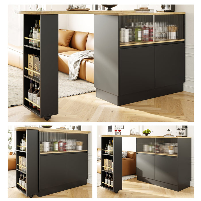 Um 360° drehbarer Stehtisch, multifunktionales Sideboard mit Glasschiebetür - YB - N620P20771617S - 10 - Yorbay.de