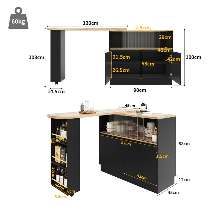 Um 360° drehbarer Stehtisch, multifunktionales Sideboard mit Glasschiebetür - YB - N620P20771617S - 11 - Yorbay.de