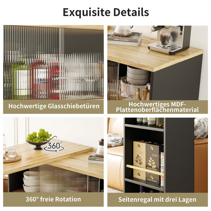 Um 360° drehbarer Stehtisch, multifunktionales Sideboard mit Glasschiebetür - YB - N620P20771617S - 12 - Yorbay.de