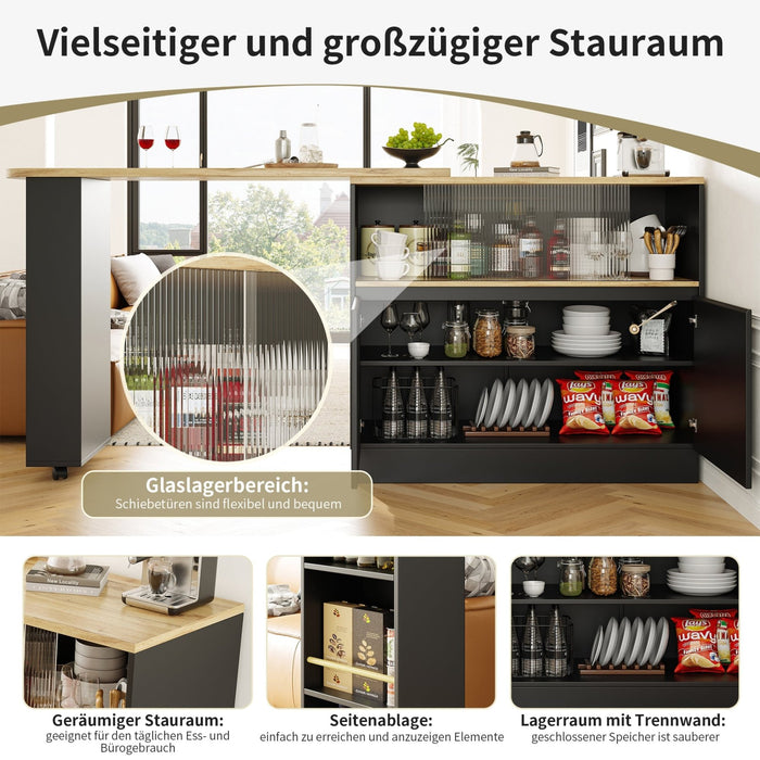 Um 360° drehbarer Stehtisch, multifunktionales Sideboard mit Glasschiebetür - YB - N620P20771617S - 13 - Yorbay.de