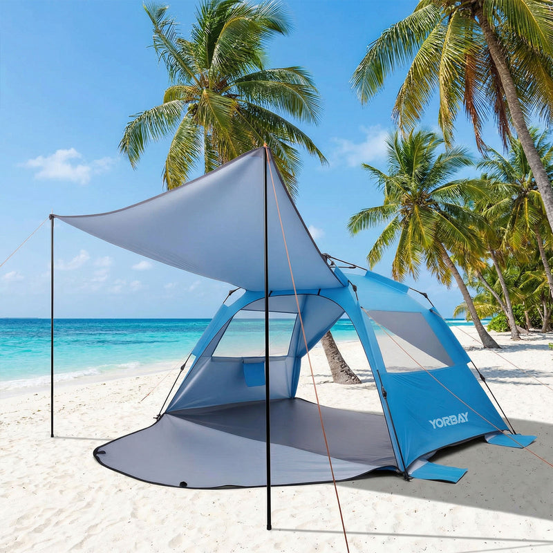 Pop-Up Strandzelt mit Vorzelt & Zubehör, UV50+ – 220×150×125 cm —