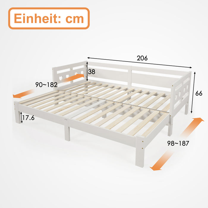 Ausziehbares Tagesbett aus massivem Kiefernholz, Tagesbett 90x200 cm