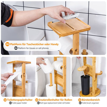 Stand WC-Garnitur aus Bambus mit Toilettenpapierhalter und WC-Brstenhalter   Yorbay.de