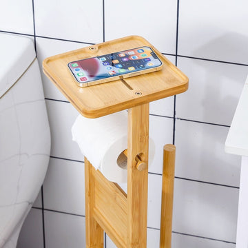 wc set bambus Standing toilet set made of bamboo with toilet paper holder and toilet  brush holder — Yorbay.de