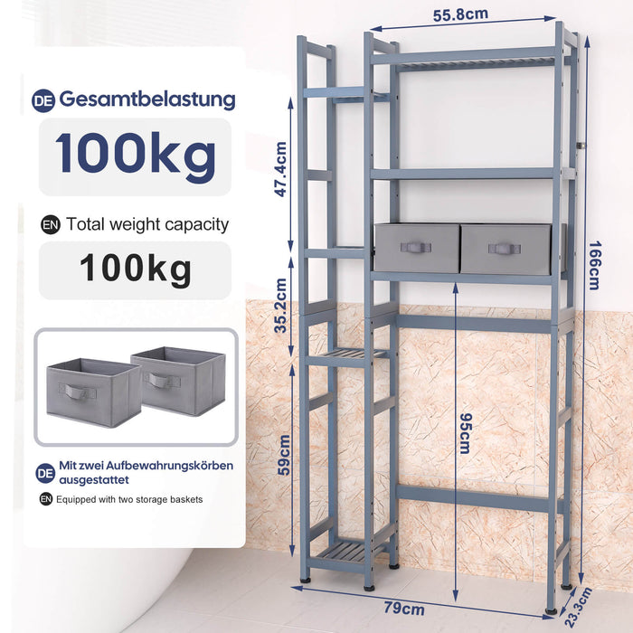 Yorbay Toilettenregal aus Bambus mit 2 Aufbewahrungsboxen und höhenverstellbaren Ablagen