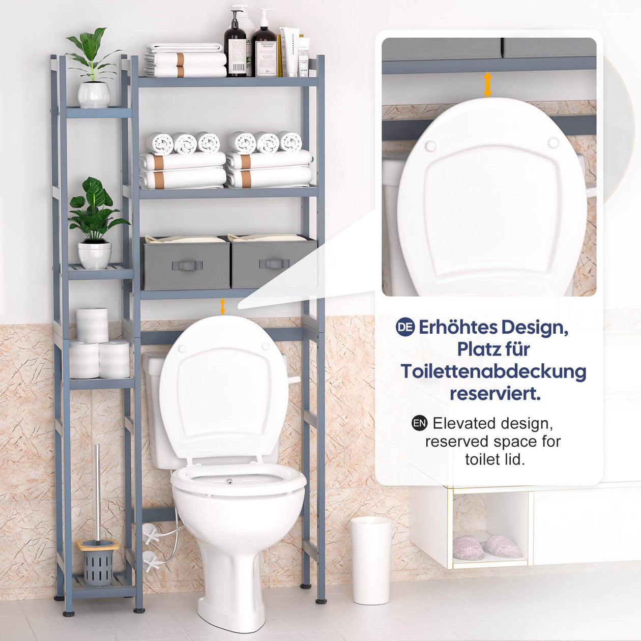 Yorbay Toilettenregal aus Bambus mit 2 Aufbewahrungsboxen und höhenverstellbaren Ablagen 10 - Yorbay.de