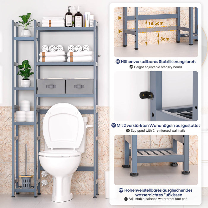 Yorbay bamboo toilet shelf with 2 storage boxes and height-adjustable shelves