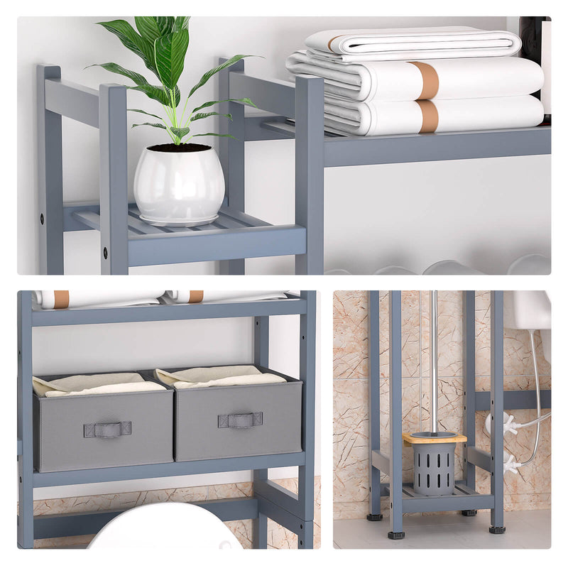 Yorbay Toilettenregal aus Bambus mit 2 Aufbewahrungsboxen und höhenverstellbaren Ablagen 14 - Yorbay.de