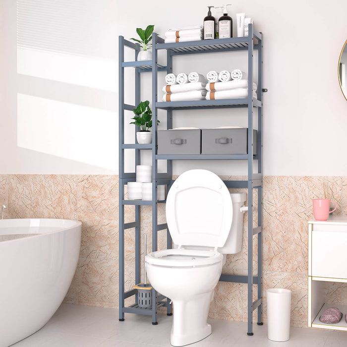 Yorbay bamboo toilet shelf with 2 storage boxes and height-adjustable shelves