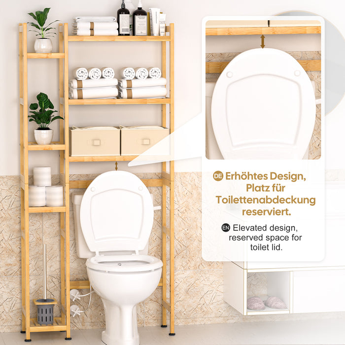 Yorbay bamboo toilet shelf with 2 storage boxes and height-adjustable shelves