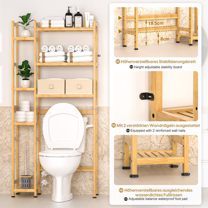 Yorbay bamboo toilet shelf with 2 storage boxes and height-adjustable shelves