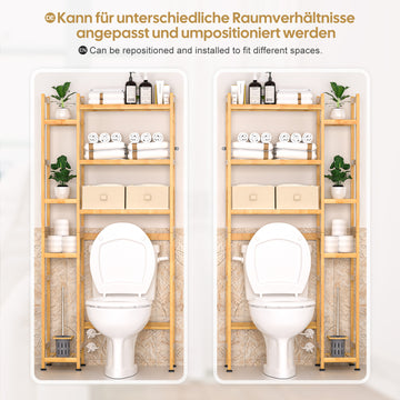 Toilettenregal aus Bambus mit 2 Aufbewahrungsboxen und höhenverstellbaren  Ablagen — Yorbay.de