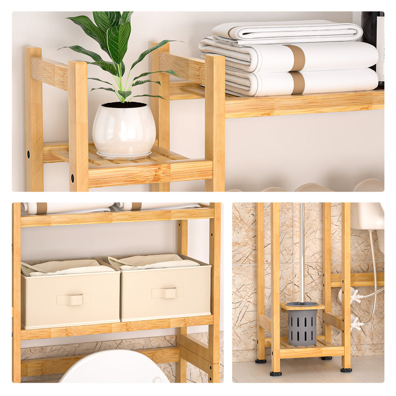 Yorbay Toilettenregal aus Bambus mit 2 Aufbewahrungsboxen und höhenverstellbaren Ablagen 8 - Yorbay.de