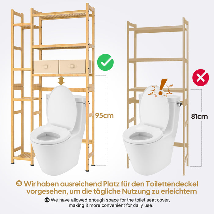 Yorbay bamboo toilet shelf with 2 storage boxes and height-adjustable shelves