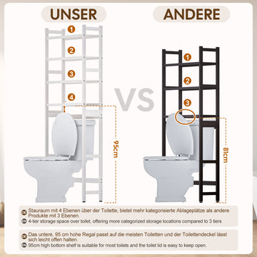 4-stöckiges Toilettenregal aus Bambus mit Körben und Haken — Yorbay.de