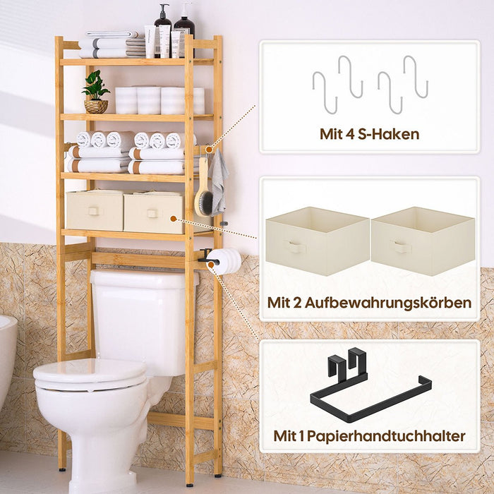 Yorbay Toilettenregal aus Bambus mit 2 Körben und 5 Haken - YB006 - Z008 - 5 - Yorbay.de