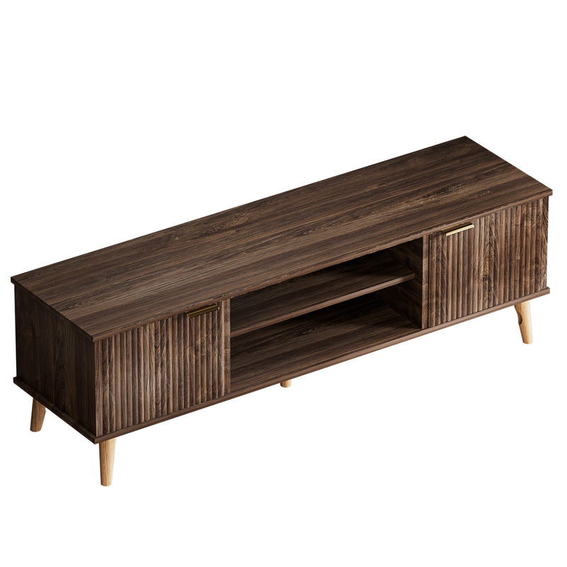 Yorbay TV - Bank mit Türen & offenen Fächern, 147 cm, Dunkelwalnuss - YB096 - D052 - 1 - Yorbay.de