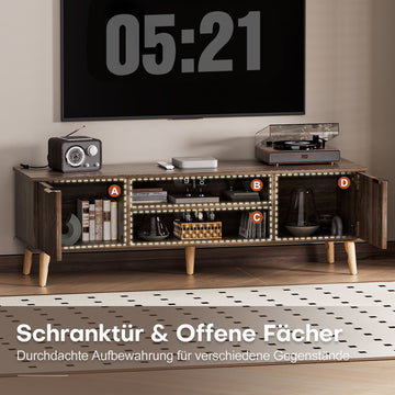lowboard aufbewahrung TV-Schrank 147 cm Dunkelwalnuss, Lowboard bis 65 Zoll TV — Yorbay.de