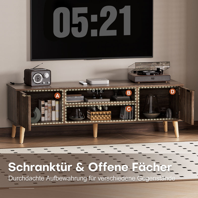 Yorbay TV - Bank mit Türen & offenen Fächern, 147 cm, Dunkelwalnuss - YB096 - D052 - 10 - Yorbay.de