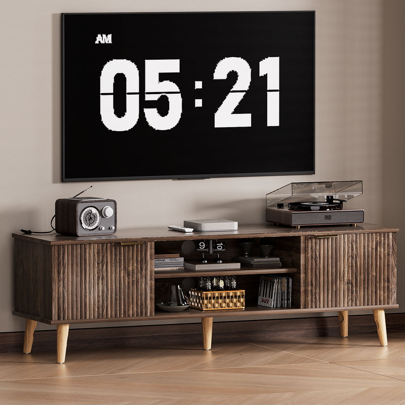 Yorbay TV - Bank mit Türen & offenen Fächern, 147 cm, Dunkelwalnuss - YB096 - D052 - 2 - Yorbay.de